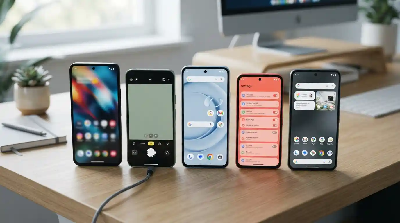 Modern affordable smartphones displayed together on a technology desk