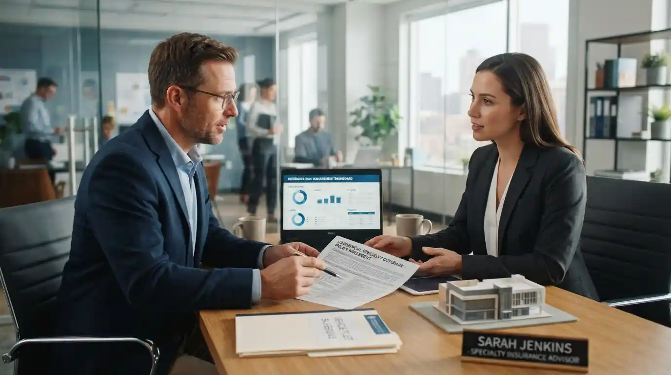 Business owner reviewing specialty insurance coverage with an insurance professional
