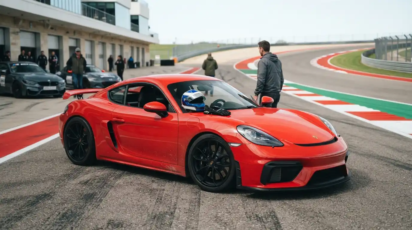 High-performance sports car prepared for a controlled track-day driving event