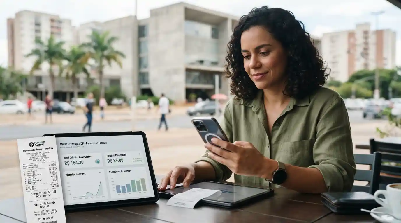 Consumer reviewing a fiscal receipt and tax credit information for Nota Legal DF