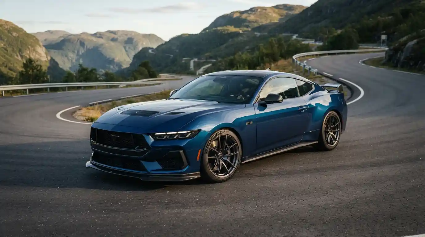 Modern performance car with a sport-tuned setup on a winding road