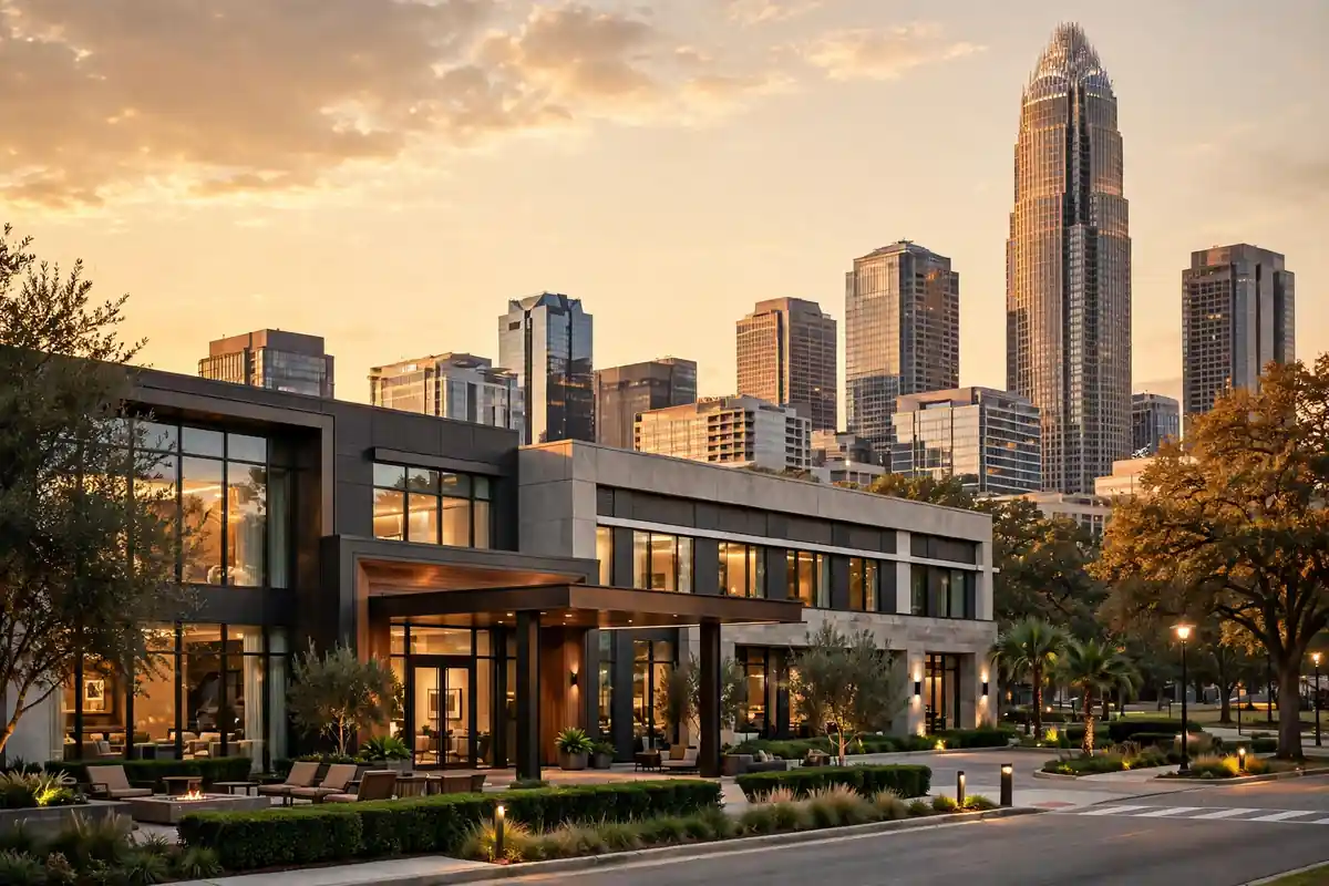 Best hotels in Charlotte skyline at golden hour
