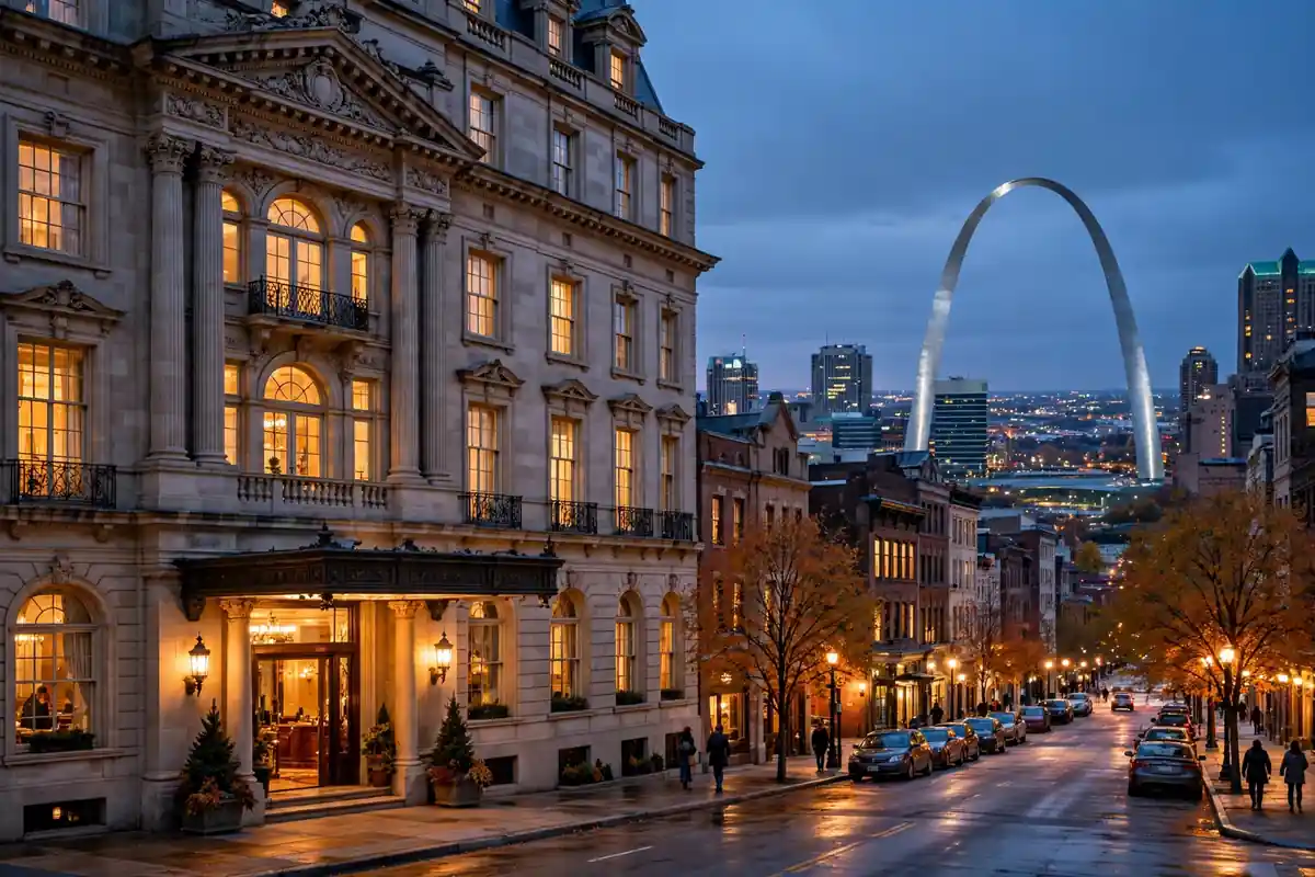 Best hotels in St. Louis near the Gateway Arch at dusk