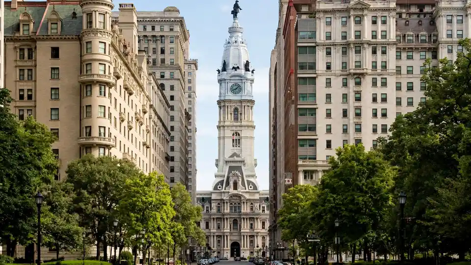 Best hotels in Philadelphia – historic Center City hotel district with the City Hall clock tower